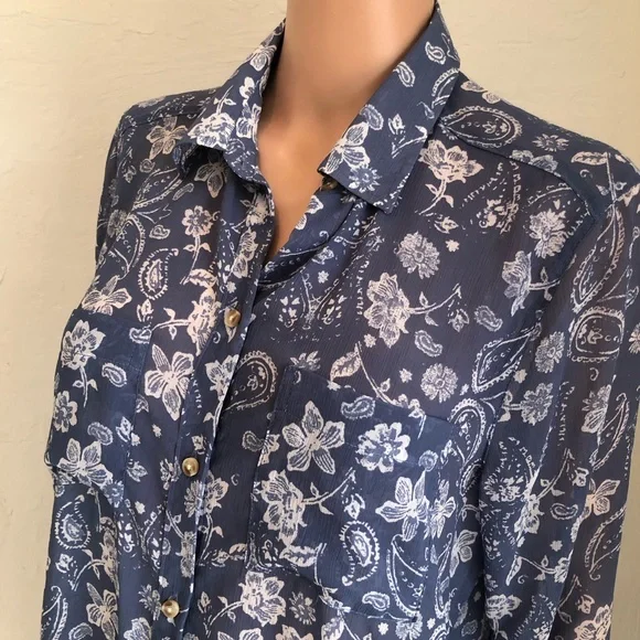 Hollister Blue/White Floral High-Low Shirt Dress Women’s Size M Long Sleeves Top - Picture 6 of 16